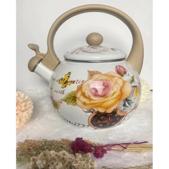 Teko Bunyi Enamel Bunga 2.2Liter / Ketel Enamel / Kettle Enamel / Kettle Bunyi Enamel Bunga Kembang 