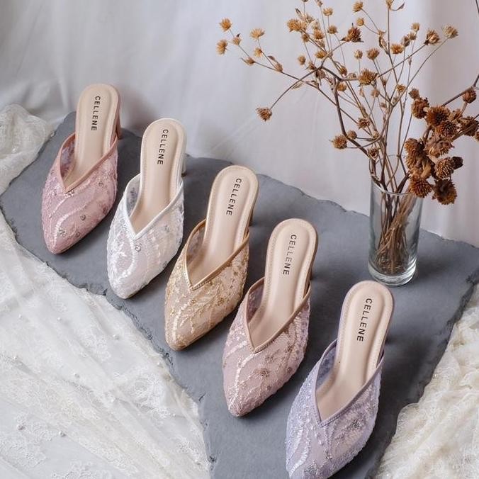 Cellene Velo Lace Heels / Brukat Heels Wanita 7Cm Wedding Shoes