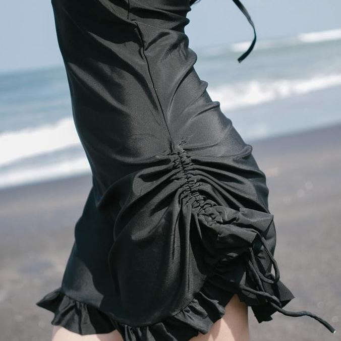 Nara Swimdress Swimsuit Rok Swimwear Baju Renang Bikini Hitam Lengan Panjang Dress Bolero Mini Backl