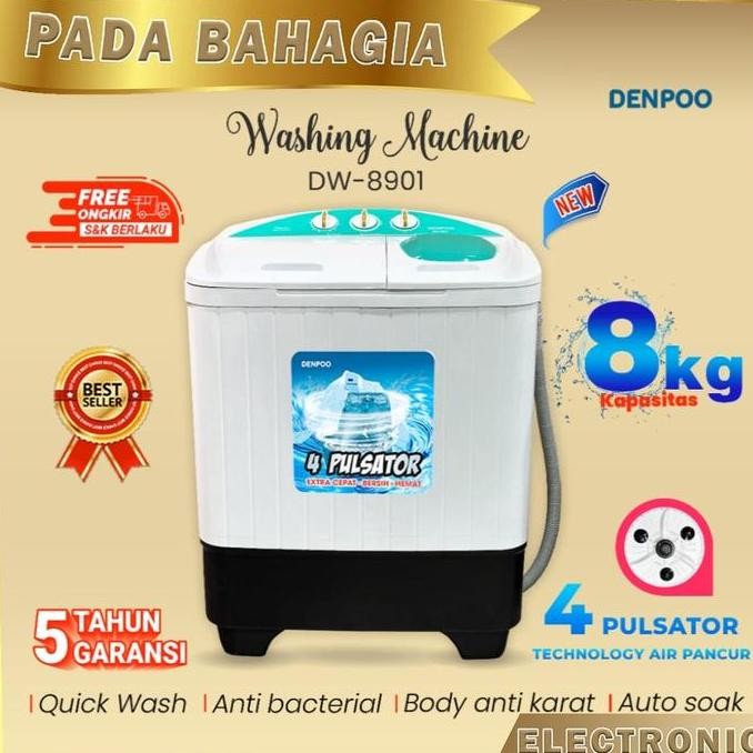 Promo MESIN CUCI 2 TABUNG DENPOO DW 8901 4P COD