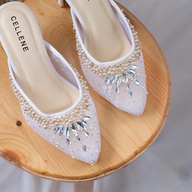 Cellene Primrose Beads Heels (3Warna) / Wedding Shoes 7Cm Payet Wanita Pesta