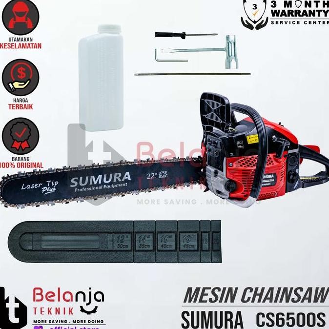 CAVERLY- SUMURA Mesin Gergaji Rantai CS6500S 22 Inch 2 Tak 54.6cc Laser Tip Plus 2800rpm Garansi 3 B