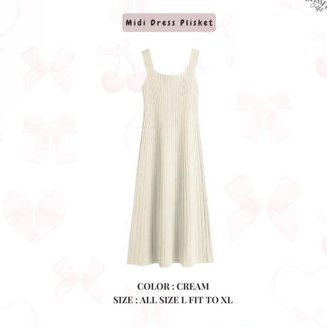 Promo Fioren Outfit Set Wanita ( Atasan Sweater Silang Pink Knitted  + Midi Dres Plisket Panjang ) S