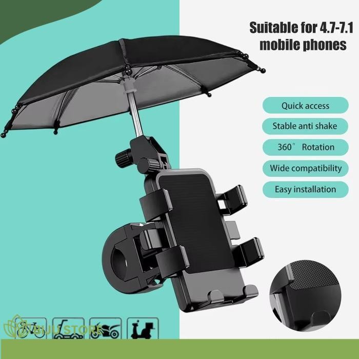 1 SET LENGKAP PHONE HOLDER DUDUKAN PONSEL MOTOR DENGAN PAYUNG TAHAN PERCIKAN AIR HUJAN PENAHAN SILAU