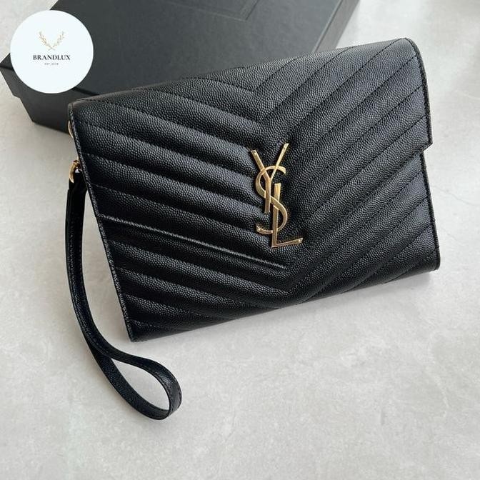 Ysl Monogram Clutch With Wristlet In Black Ghw