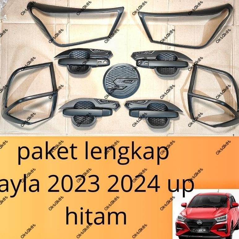 Paket Lengkap Ayla 2023 2024 2025 Garnish Depan Belakang Outer Handle Tank Cover Hitam Chrome Carbon