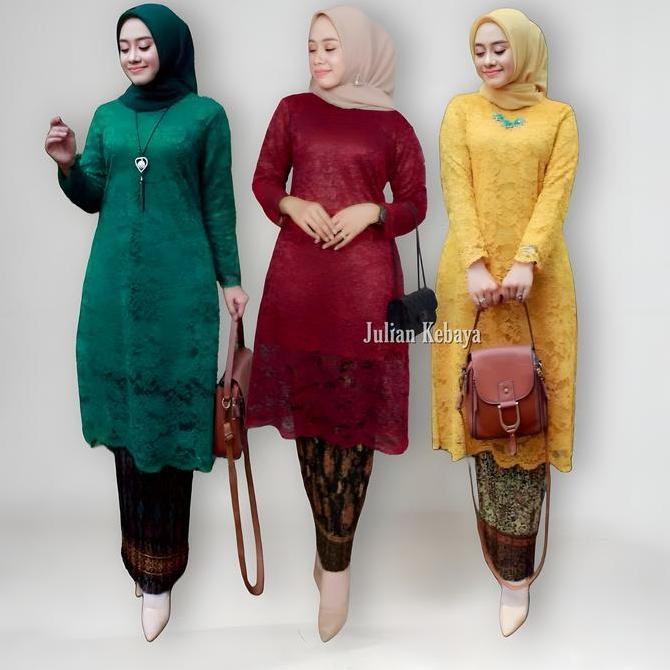DF204>> Setelan Kebaya Brokat Tunik Modern Jumbo Wisuda Wanita Baju Atasan Dress Lamaran Mewah Remaj