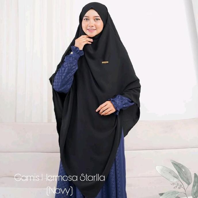 DB17 >> Gamis hermosa embos motif starla warna navy biru dongker-gamis syari navy busui premium umbr