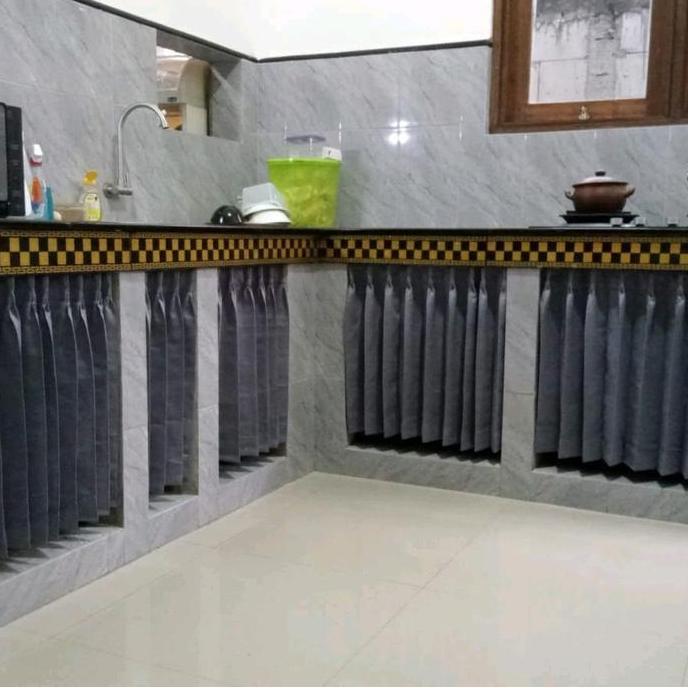 Gorden bawah kompor Tirai kolong dapur Hordeng Pendek