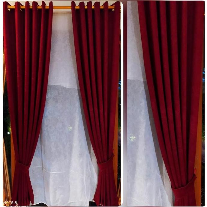 Tirai Gorden Minimalis Blackout Motif Embos Timbul - Merah Hati