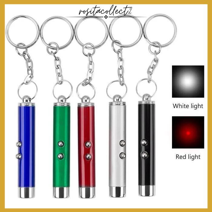 GANTUNGAN KUNCI RED LASER POINTER TUNJUK SENTER LAMPU MINI 2IN1 2 IN 1 RED DOT MAINAN ANAK KUCING AN