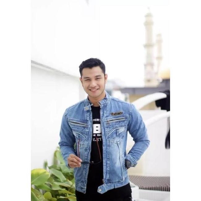 Fx-45 Bets Seller Jaket Jeans Pria Kerah Tinggi Resleting Jaket Jeans Cowok Tb Bandung Murah Jeans B