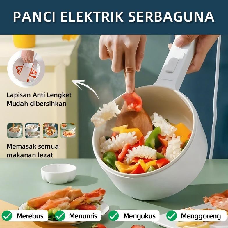 Panci Listrik Jumbo 2L Multifungsi Low Watt 650W dengan Kukusan, Cocok untuk Rebus, Kukus, Masak Mie