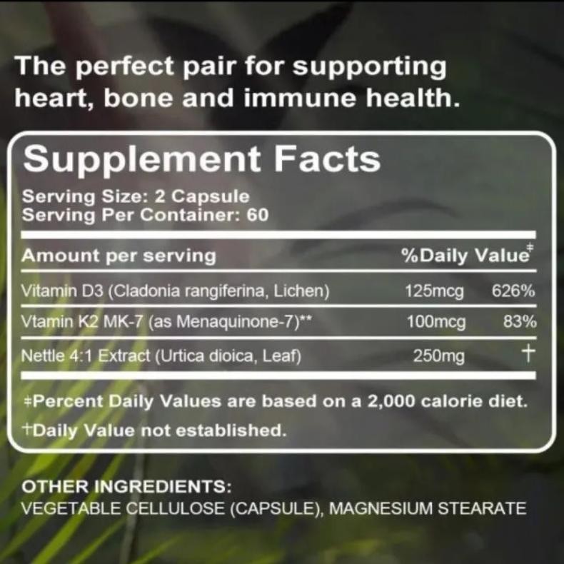 Premium Organic Vitamin D3 5000 Iu + K2 100Mcg 120 Softgel Vit D3K2 5000Iu Original