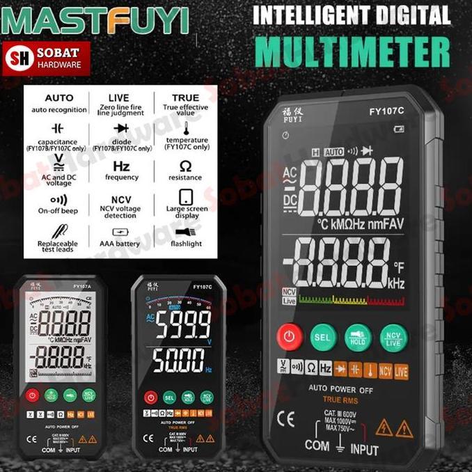 Multimeter Digital FUYI FY107C, Hitungan Presisi Tinggi 1000V AC DC Ohm
