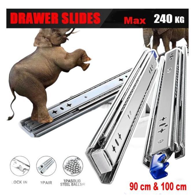 Heavy Duty Drawer Slide With Lock Rel Laci Kunci  100 Cm 240Kg