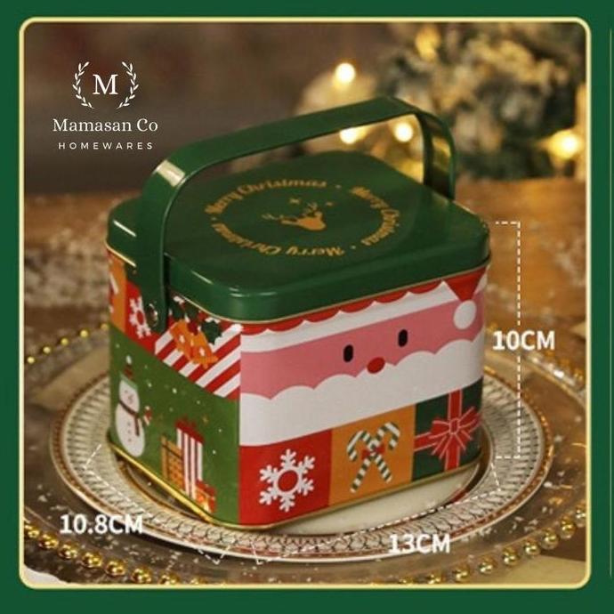 Christmas Gift Box Tin Cookies Square with Handle | Kotak kaleng natal