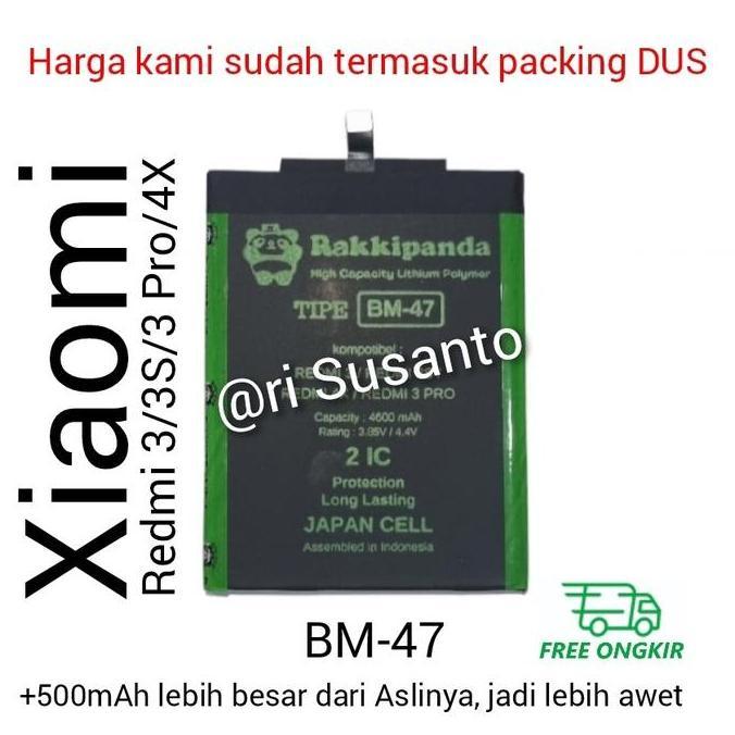 DY123 - Baterai Rakkipanda BM47 BM-47 for Xiaomi Redmi 3 Double Power 8000mAh
