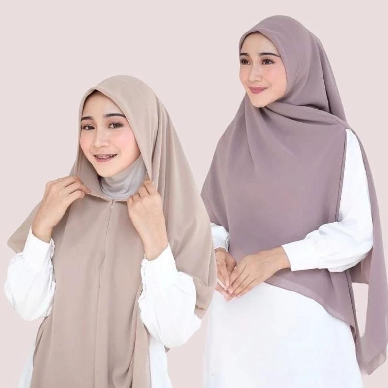 Segi Empat Zipper Ceruty Babydoll | Khimar Zipper Resleting | Segi Empat Instan