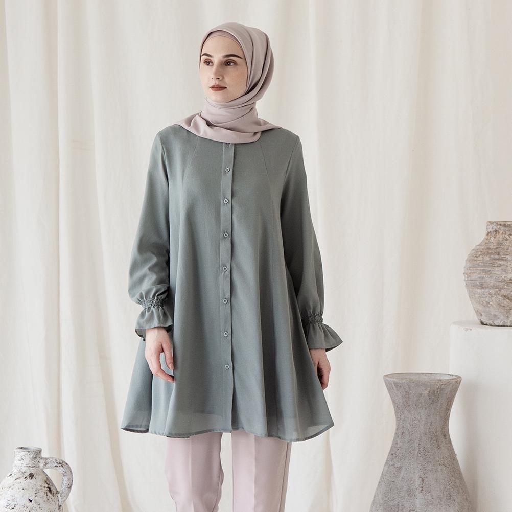 Larana Fashion Stor3 Maula by Aska Label - Tunik wanita full kancing atasan blouse Muslim lengan pan