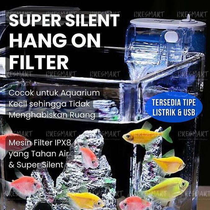 FINESSE- Filter Gantung Eksternal Akuarium Mini Silent Hangin Hang on Filter Listrik USB Aquarium Ik