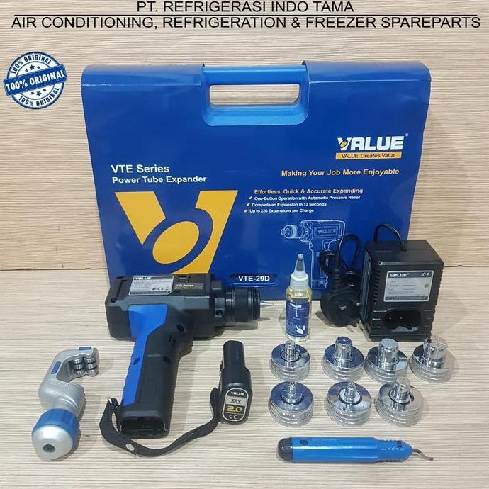 MILLIE Power Tube Expander VALUE VTE-29D OD = 3/8" - 1-1/8" ( 7 Headers ) + Reamer VTT-5 + Cutter VT