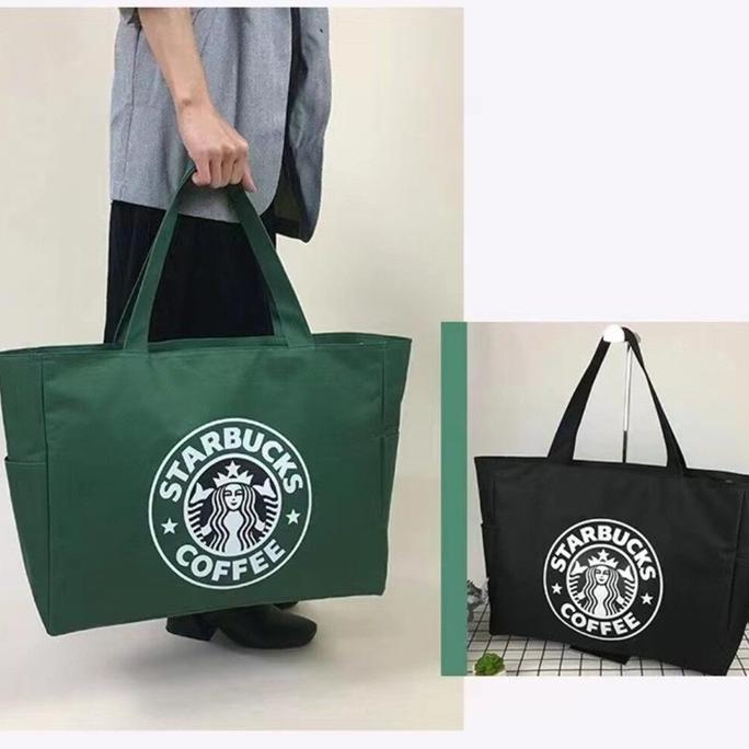 Starbuck Tas Kanvas Tahan Air, Tas Belanja Lipat Kapasitas Besar HT