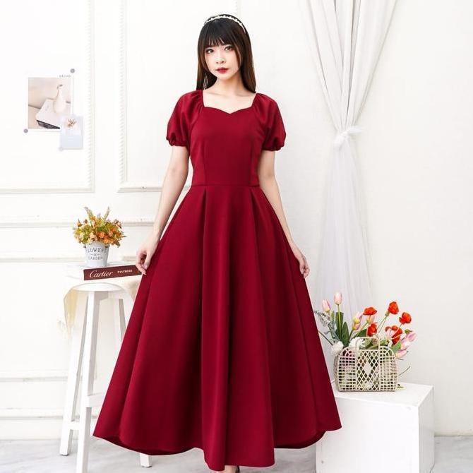 Promo Domscorner - Mikayla flare dress - dress A line korea - dress puff sleeve ala korea - flare dr
