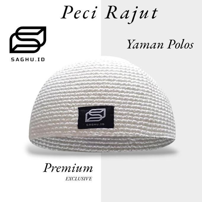 DV152 - Peci Rajut Yaman Polos Putih Dewasa Handmade kopiah songkok premium