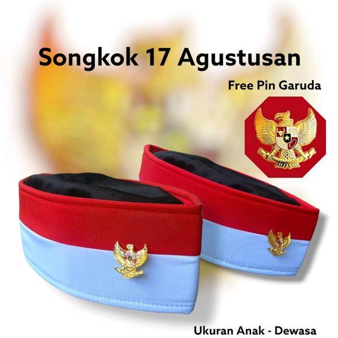 DF301>> Songkok Peci Merah Putih Pin Garuda Kopiah untuk Anak dan Dewasa - Muslim Hitam Maroon