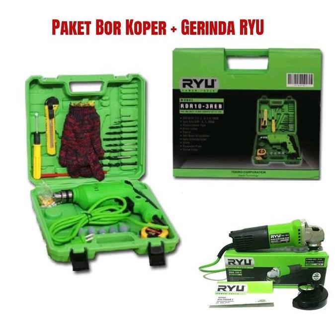 KAHONO Paket Mesin Bor Set Gerinda RYU sepaket mesin bor 10mm set koper dengan mesin gerinda listrti