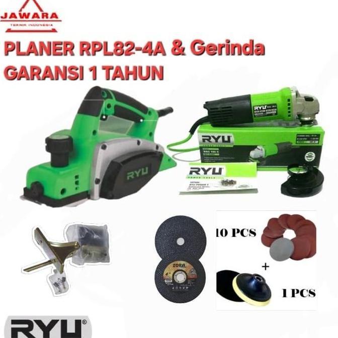 KAHONO Paket Mesin Gerinda & Mesin Planer RYU perlengkapan perkakas gerinda listrik 4inch beserta me