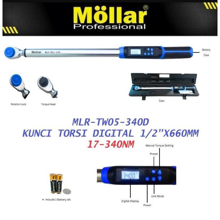 MOLLAR TW05-340D Kunci Torsi 1/2" Torsi 340 Nm Digital Adjustable Torque Wrench / Kunci Momen