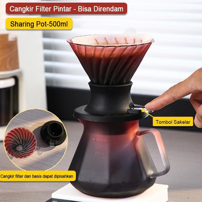 Coffee Dripper Kopi v60  - Alat Kopi v60 Dripper Set Cangkir Filter Pintar - Bisa Direndam Kaca Pot 
