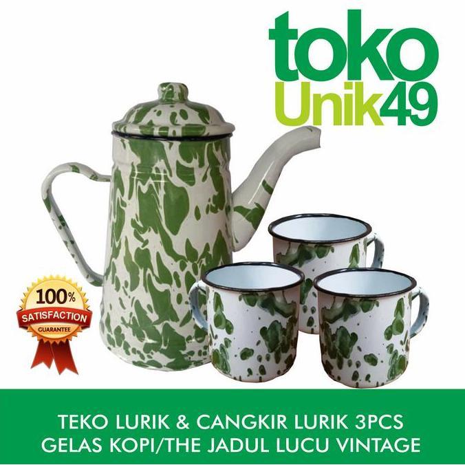 TEKO LURIK & CANGKIR LURIK 3PCS GELAS KOPI/TEH JADUL LUCU VINTAGE