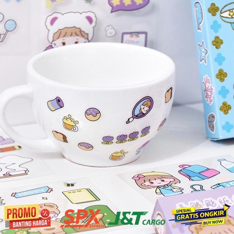 Termurah Sticker MOMO Kartun Aesthetic Waterproof 1 Box isi 100 pcs/ Sticker kartun Motif Lucu Anti 