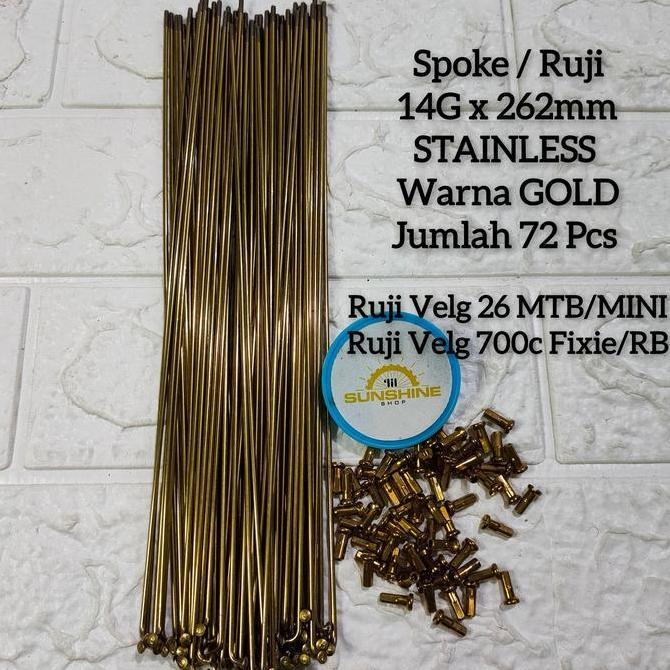 Promo Spoke Ruji Jari 262Mm Stainless Warna Kuning Gold 14G X 262 Untuk Velg Rims Sepeda Roadbike Fi