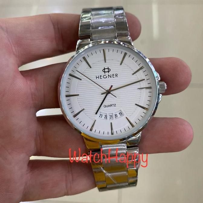 JAM TANGAN PRIA HEGNER 5025 HW 5025 HW5025 SILVER WHITE DIAL STAINLESS STEEL STRAP ORIGINAL