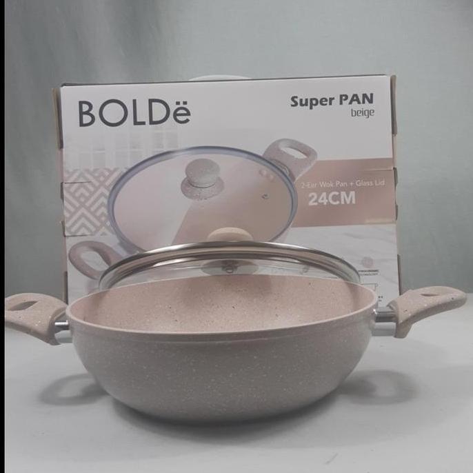 BOLDe SUPER PAN wajan wok kuping 2 Ear Wok 24 cm + Lid tutup kaca