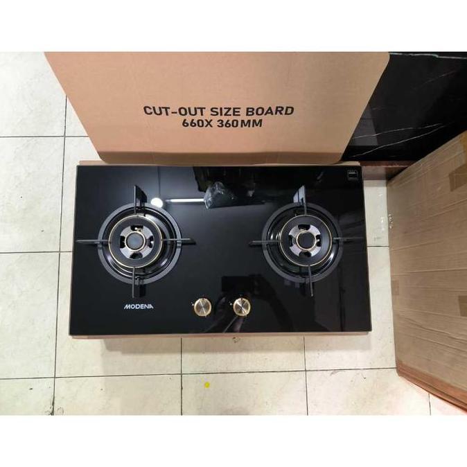 MODENA PAKET KOMPOR TANAM 2 TUNGKU BH 0725 + SLIM HOOD PX 6001