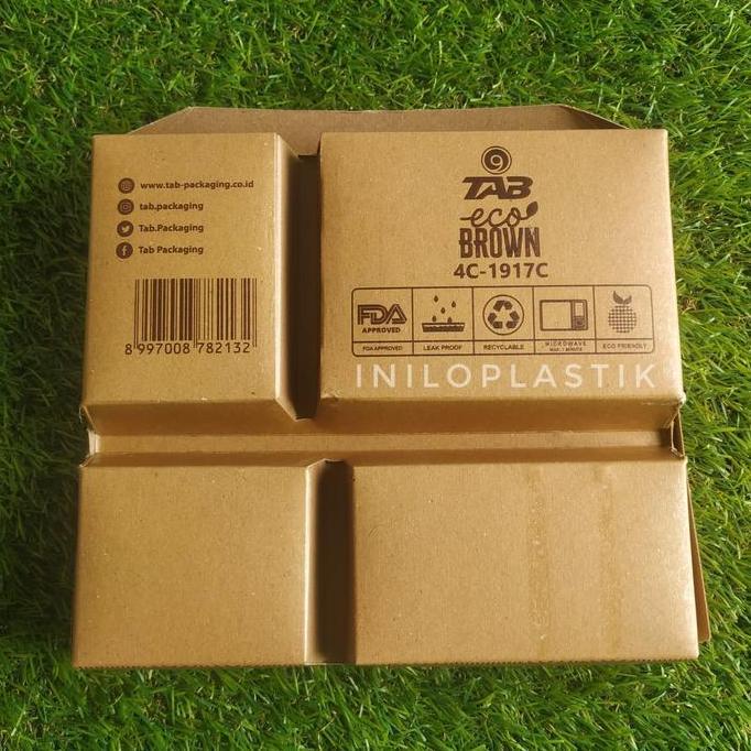 Lunch box sekat 4 Coklat Eco kraft laminasi / Paper Lunch Box Kraft Sekat 4