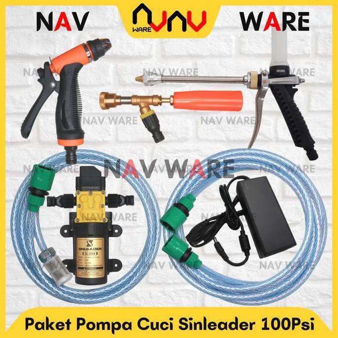 PHLOX Sinleader 100Psi Original Paket Lengkap Pompa Air DC 12V Selang IN OUT Quick Release - Alat Cu