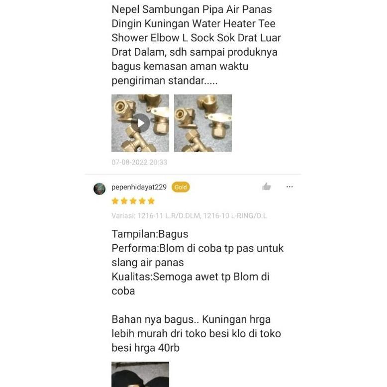 Up15 Nepel Sambungan Pipa Air Panas Dingin Kuningan Water Heater Tee Shower Elbow L Sock Sok Drat Lu