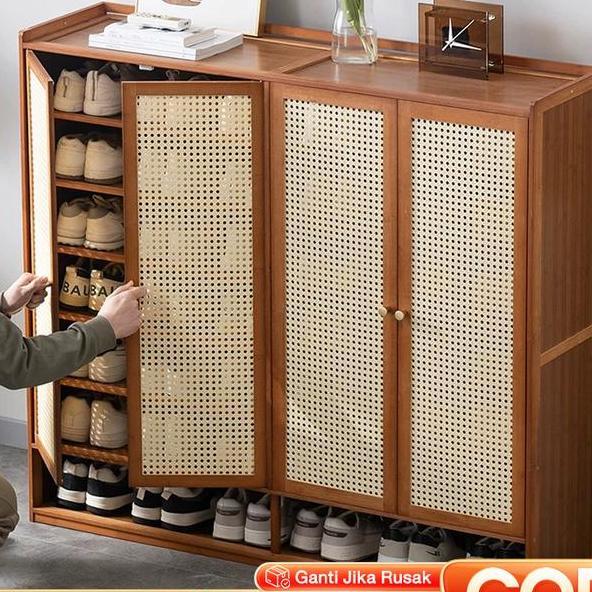 Love Lemari Sepatu Rotan 4 Pintu Lemari Sepatu Kayu Minimalis Lemari Sepatu Tertutup Serbaguna Lemar