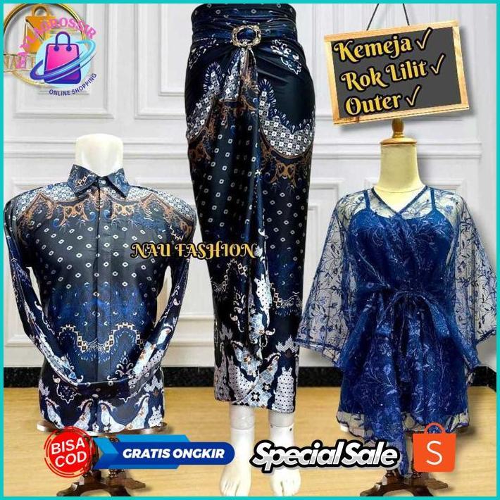 gf-5 COD Couple Kemeja Panjang Batik Mix Rok Lilit Dan Outer setelan lengkap keluarga untuk kondanga