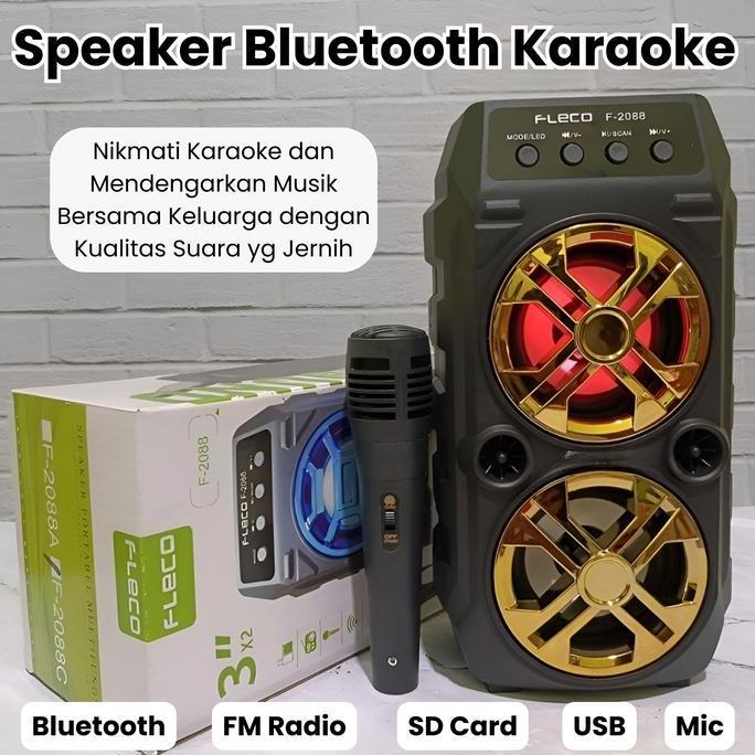 Fleco Speaker Karaoke Bluetooth F-2088 Gratis Mic Kabel | Speaker Karaoke Keluarga