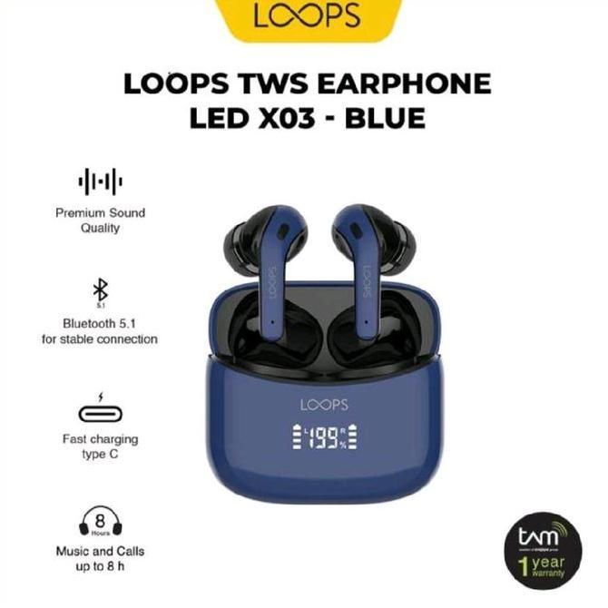 LOOPS TWS Earphone LED X03 Original Garansi Resmi TAM - Blue Original
