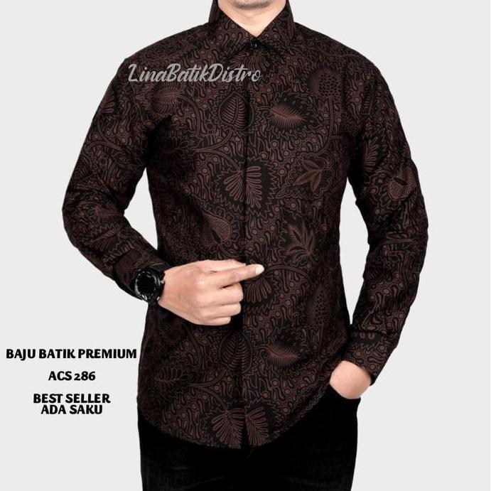 DF358>> KEMEJA BATIK PRIA SLIM FIT / BAJU BATIK PRIA SLIM FIT MERAH FOYL122