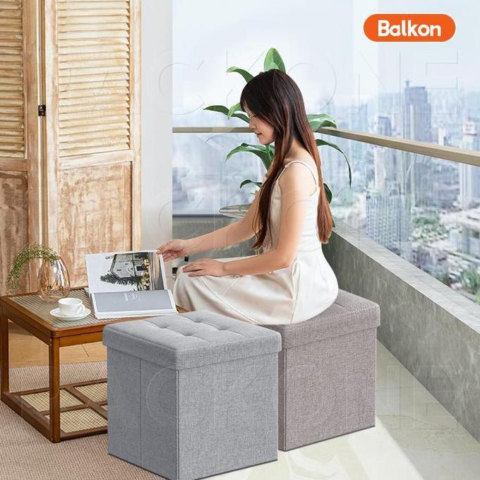 PACKONE Bangku Kursi Kotak Penyimpanan Multifungsi Kulit Storage Box Organizer Serbaguna Lipat Plast