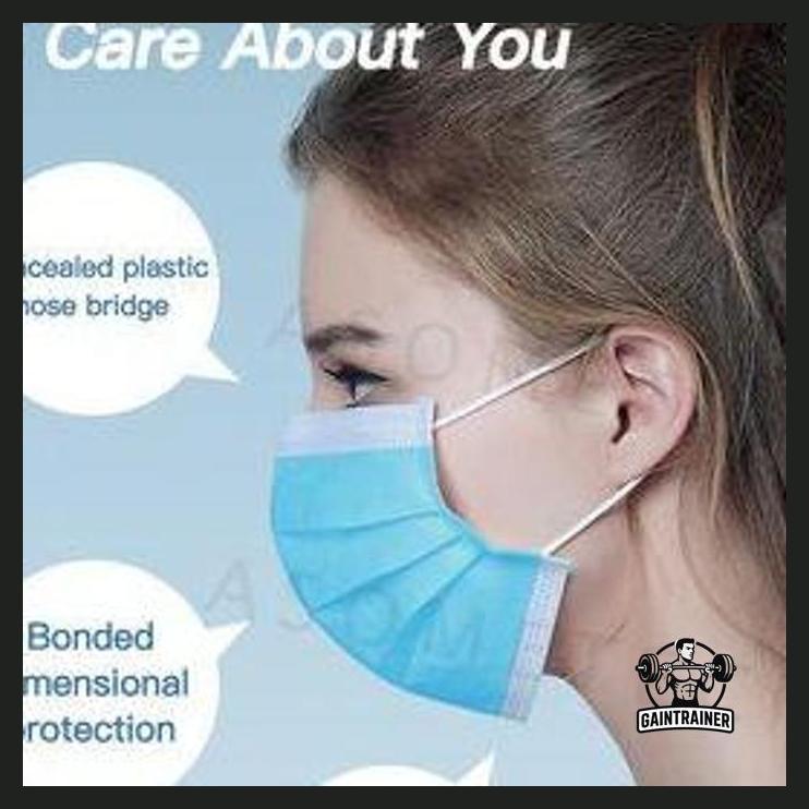 OLAHRAGA - MASKER MEDIS 3 PLY WE CARE PROTECT SURGICAL MASK 1 BOX ISI 50 PCS ORI GOOD QUALITY